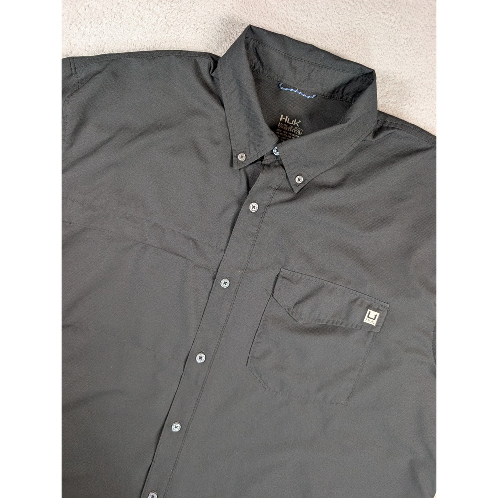 Huk Mens Short Sleeve Fishing Shirt Black Ventilated Button Down Size 2XL